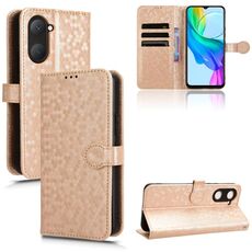 Custodia per telefono in pelle con texture a nido d'ape per vivo Y03 4G (oro)