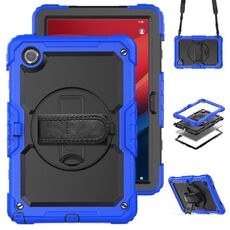 Per Lenovo Tab M11 /Xiaoxin Pad 2024 Custodia tablet PC ibrida in silicone con tracolla (blu scuro nero)