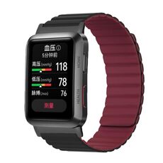 Per Huawei Watch D cinturino magnetico in silicone (nero vino rosso)