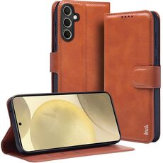 Custodia per cellulare in pelle Flip serie IMAK Count per Samsung Galaxy A55 5G (marrone)