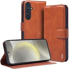 Custodia per telefono in pelle Flip serie IMAK Count per Samsung Galaxy S24 5G (marrone)