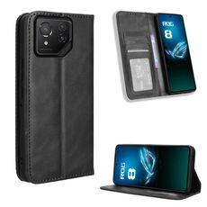 Custodia per telefono in pelle con texture retrò con fibbia magnetica per ASUS ROG Phone 8/8 Pro (nera)