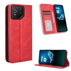 Custodia per telefono in pelle con texture retrò con fibbia magnetica per ASUS ROG Phone 8/8 Pro (rossa)