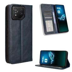 Custodia per telefono in pelle con texture retrò con fibbia magnetica per ASUS ROG Phone 8/8 Pro (blu)
