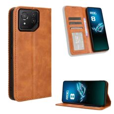 Custodia per telefono in pelle con texture retrò con fibbia magnetica per ASUS ROG Phone 8/8 Pro (marrone)