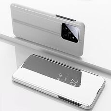 Per Xiaomi 14 Pro Custodia per telefono in pelle con vibrazione orizzontale a specchio placcato con supporto (Argento)