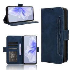 Custodia in pelle per vivo S18e 5G con texture di vitello e slot per schede (blu)