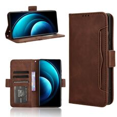 Custodia in pelle per vivo X100 5G con texture di vitello e slot per schede (marrone)