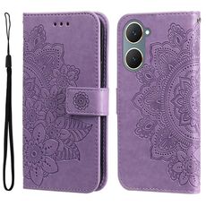 Per vivo Y03 4G Custodia per cellulare in pelle con fiori a 7 petali (viola chiaro)