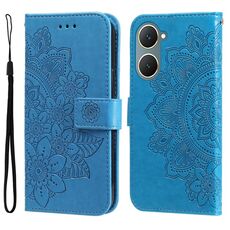 Per vivo Y03 4G Custodia per cellulare in pelle con fiori a 7 petali (blu)