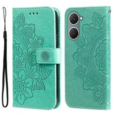Per vivo Y03 4G Custodia per cellulare in pelle con fiori a 7 petali (verde)