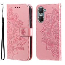 Per vivo Y03 4G Custodia per cellulare in pelle con fiori a 7 petali (oro rosa)
