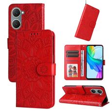 Custodia per telefono in pelle girasole goffrata per vivo Y03 4G (rossa)