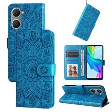 Custodia per telefono in pelle girasole goffrata per vivo Y03 4G (blu)