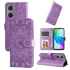Custodia per cellulare in pelle di girasole goffrata per vivo Y03 4G (viola)