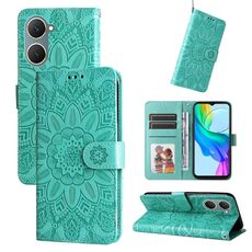 Custodia per telefono in pelle girasole goffrata per vivo Y03 4G (verde)