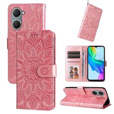 Custodia per cellulare in pelle di girasole goffrata per vivo Y03 4G (oro rosa)
