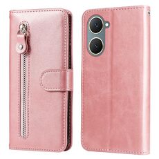 Per vivo Y03 4G Custodia per cellulare in pelle con cerniera alla moda con texture di vitello (oro rosa)