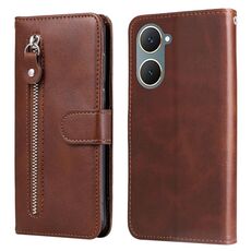 Per vivo Y03 4G Custodia per cellulare in pelle con cerniera alla moda con texture di vitello (marrone)