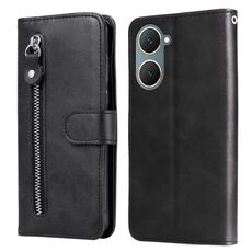 Per vivo Y03 4G Custodia per cellulare in pelle con cerniera alla moda con texture di vitello (nera)