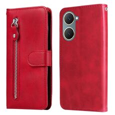 Per vivo Y03 4G Custodia per cellulare in pelle con cerniera alla moda con texture di vitello (rossa)