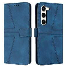 Per Samsung Galaxy S23+ 5G Custodia per telefono in pelle tinta unita triangolare (blu)