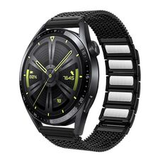 Per Huawei Watch 4/4 Pro Cinturino per orologio in acciaio inossidabile con catena intrecciata con chiusura magnetica da 22 mm (nero)