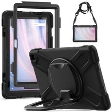 Custodia per tablet PC ibrida in silicone per Amazon Kindle Fire HD10 2023 con supporto e tracolla (nero)