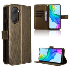 Custodia per cellulare in pelle con texture diamante vivo Y03 4G (marrone)