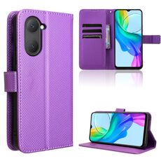 Custodia per cellulare in pelle con texture diamante vivo Y03 4G (viola)