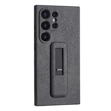 Custodia per telefono antiurto con staffa push-pull in pelle PU per Samsung Galaxy S24 Ultra 5G (nero)