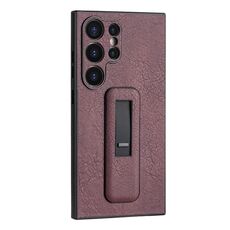 Custodia per telefono antiurto con staffa push-pull in pelle PU per Samsung Galaxy S24 Ultra 5G (vino rosso)