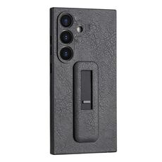 Custodia per telefono antiurto con staffa push-pull in pelle PU per Samsung Galaxy S24+ 5G (nera)