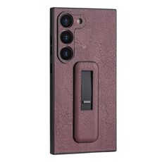 Custodia per telefono antiurto con staffa push-pull in pelle PU per Samsung Galaxy S23+ 5G (vino rosso)