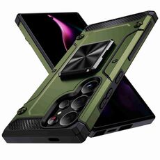 Custodia per telefono con supporto in metallo antiurto per Samsung Galaxy S24 Ultra 5G (verde oliva)