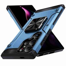 Custodia per telefono con supporto in metallo antiurto per Samsung Galaxy S24 Ultra 5G (blu navy)
