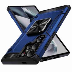 Custodia per telefono con supporto in metallo antiurto per Samsung Galaxy S24 Ultra 5G (blu)