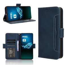 Per ASUS ROG Phone 8 Custodia in pelle con texture di vitello e slot per schede (blu)