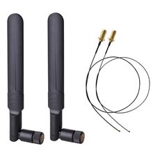 2 x 6dBi 2.4GHz 5GHz Dual Band WiFi RP-SMA Antenna maschio + 2 x 35CM RP-SMA IPEX MHF4 Cavo pigtail per scheda WLAN WiFi M.2 NGFF (Nero)