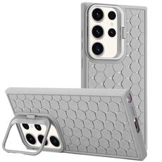 Custodia per telefono in TPU con supporto per lente radiante a nido d'ape per Samsung Galaxy S24 Ultra 5G (grigio)