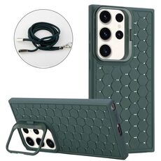 Per Samsung Galaxy S24 Ultra 5G Custodia per telefono in TPU con supporto radiante a nido d'ape con cordino (verde)