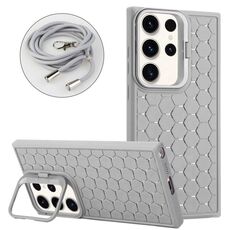 Per Samsung Galaxy S24 Ultra 5G Custodia per telefono in TPU con supporto radiante a nido d'ape con cordino (grigio)