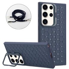 Per Samsung Galaxy S24 Ultra 5G Custodia per telefono in TPU con supporto radiante a nido d'ape con cordino (blu)