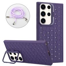 Per Samsung Galaxy S24 Ultra 5G Custodia per telefono in TPU con supporto radiante a nido d'ape con cordino (viola)