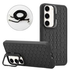 Per Samsung Galaxy S23+ 5G Custodia per telefono in TPU con supporto radiante a nido d'ape con cordino (nero)