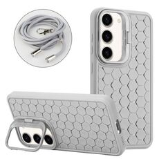 Per Samsung Galaxy S23+ 5G Custodia per telefono in TPU con supporto radiante a nido d'ape con cordino (grigio)