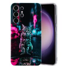 Per Samsung Galaxy S24 Ultra 5G Custodia per telefono in TPU con motivo dipinto colorato (Semaforo Cat)