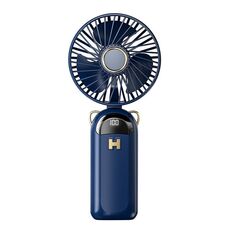 Ventilatore di ricarica USB con display digitale pieghevole, portatile, muto, appeso al collo, piccolo ventilatore da esterno (blu)