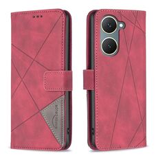 Custodia per telefono in pelle con texture romboidale con fibbia magnetica globale per vivo Y03 4G (rossa)