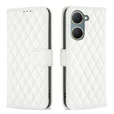 Per vivo Y03 4G Global Diamond Lattice Portafoglio Custodia in pelle con vibrazione (Bianco)
